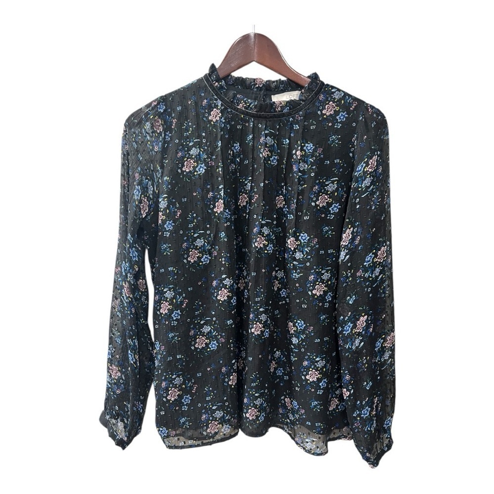 LOFT Bouquet Blouse with Velvet Trim Collar Size M - Picture 2 of 14